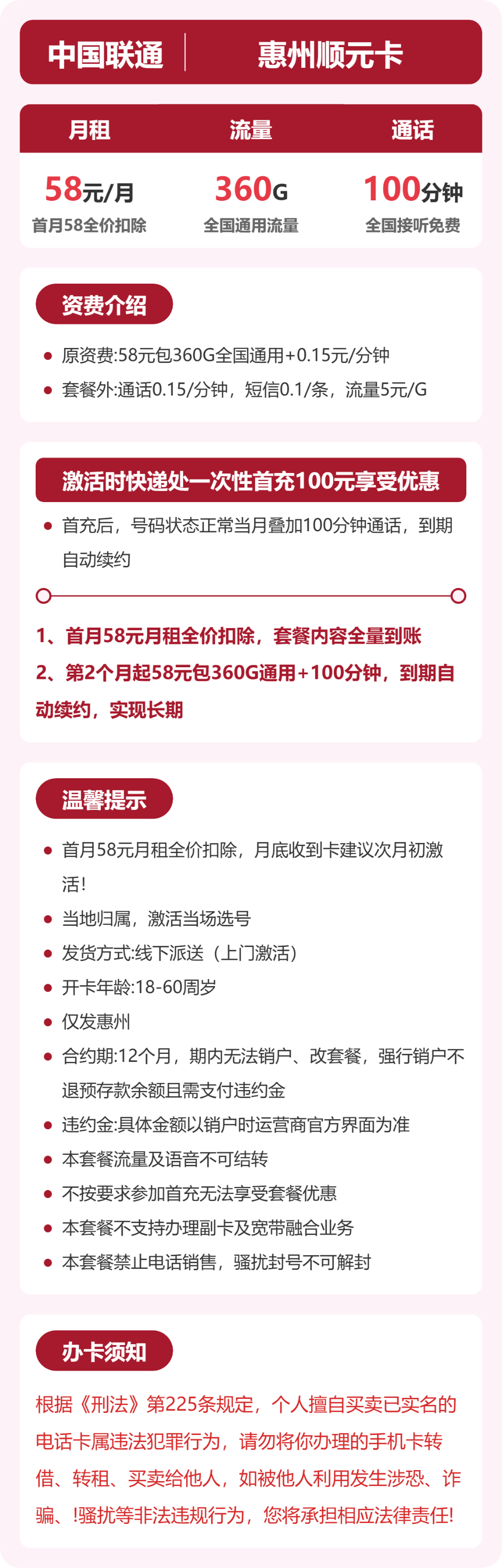 惠州联通顺元卡详情