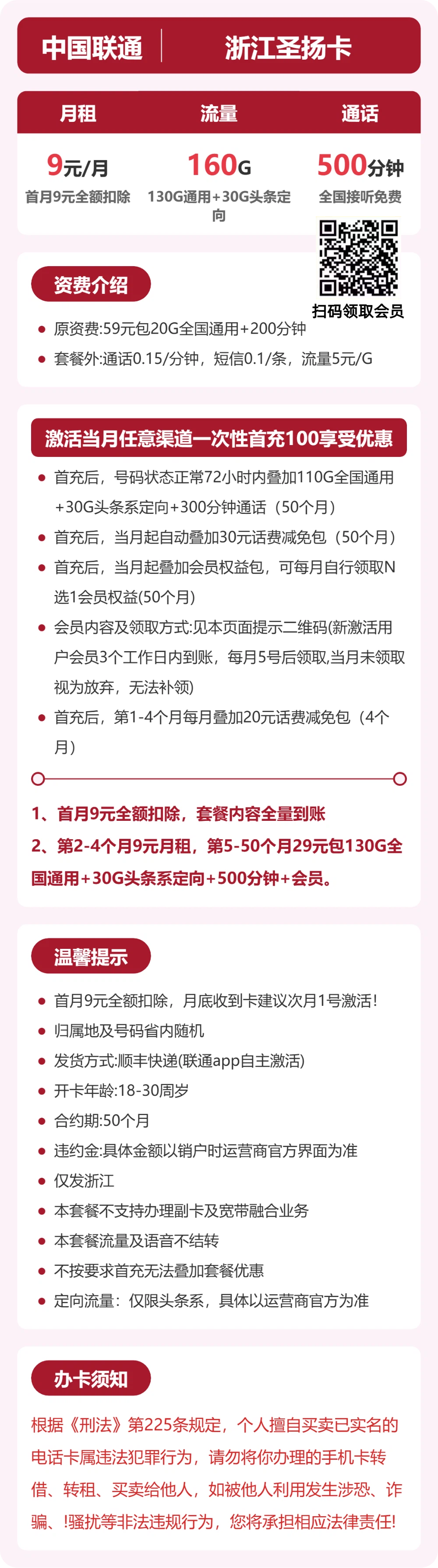 浙江联通圣扬卡详情