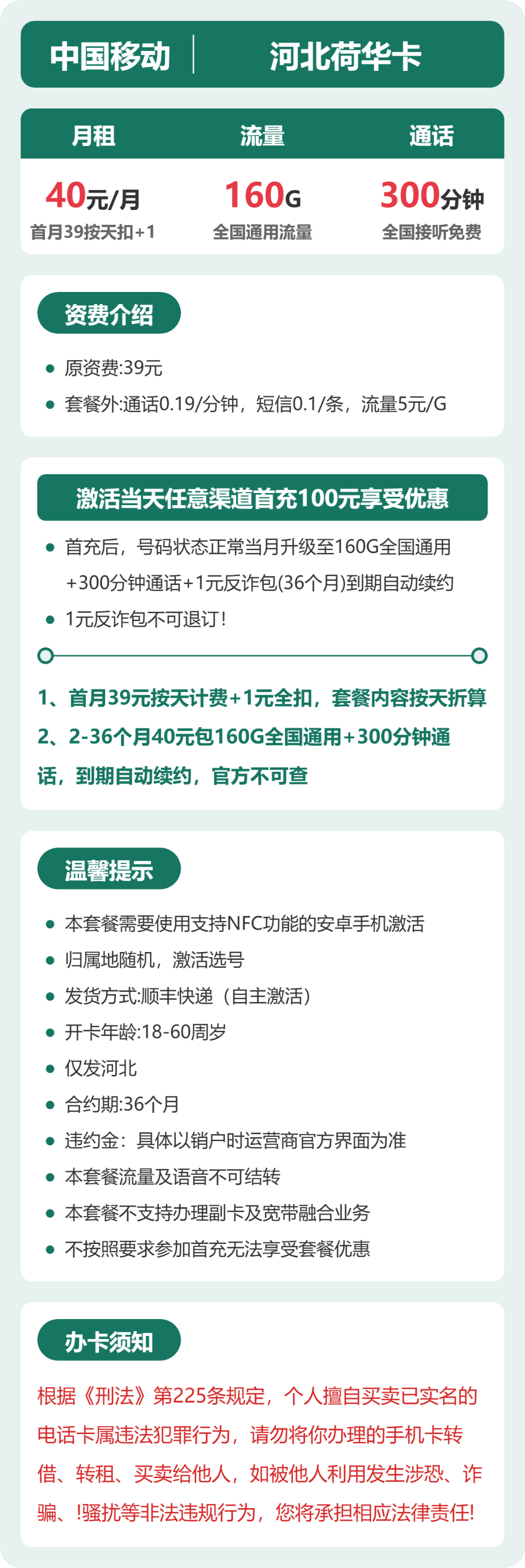 河北移动荷华卡详情