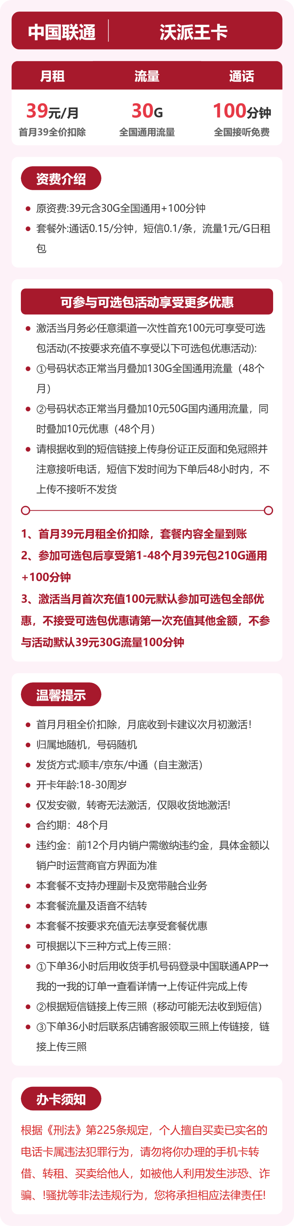 安徽联通沃派王卡详情