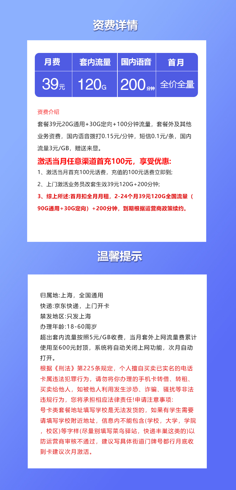 上海联通专享卡详情