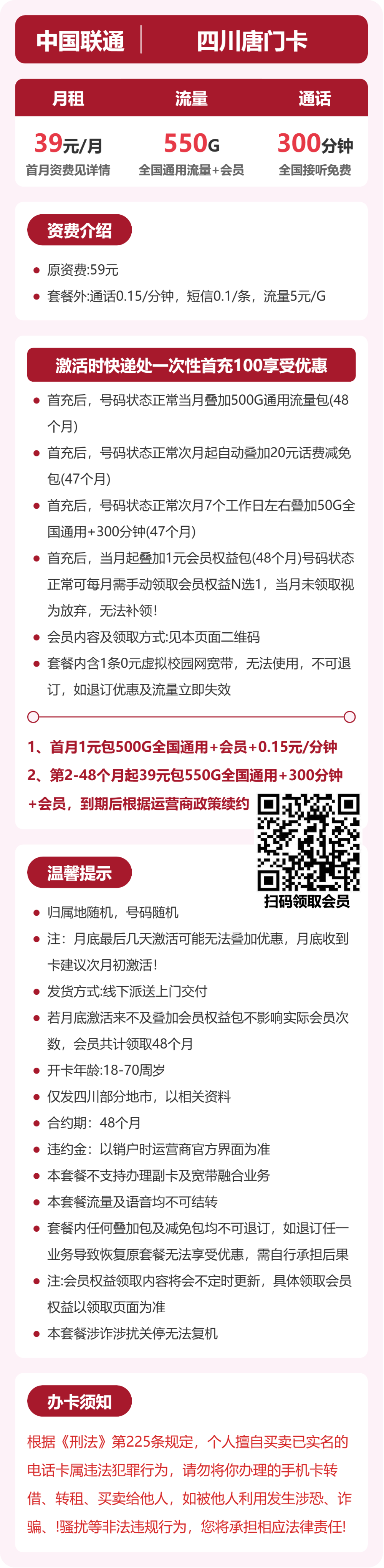 四川联通唐门卡详情