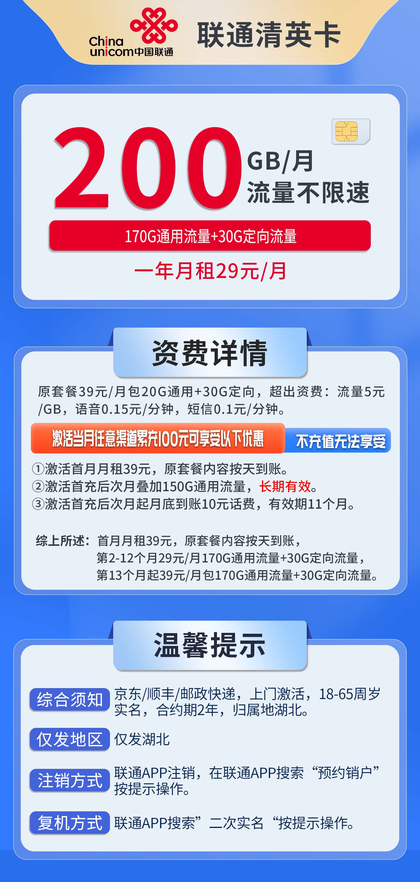 湖北联通清英卡详情
