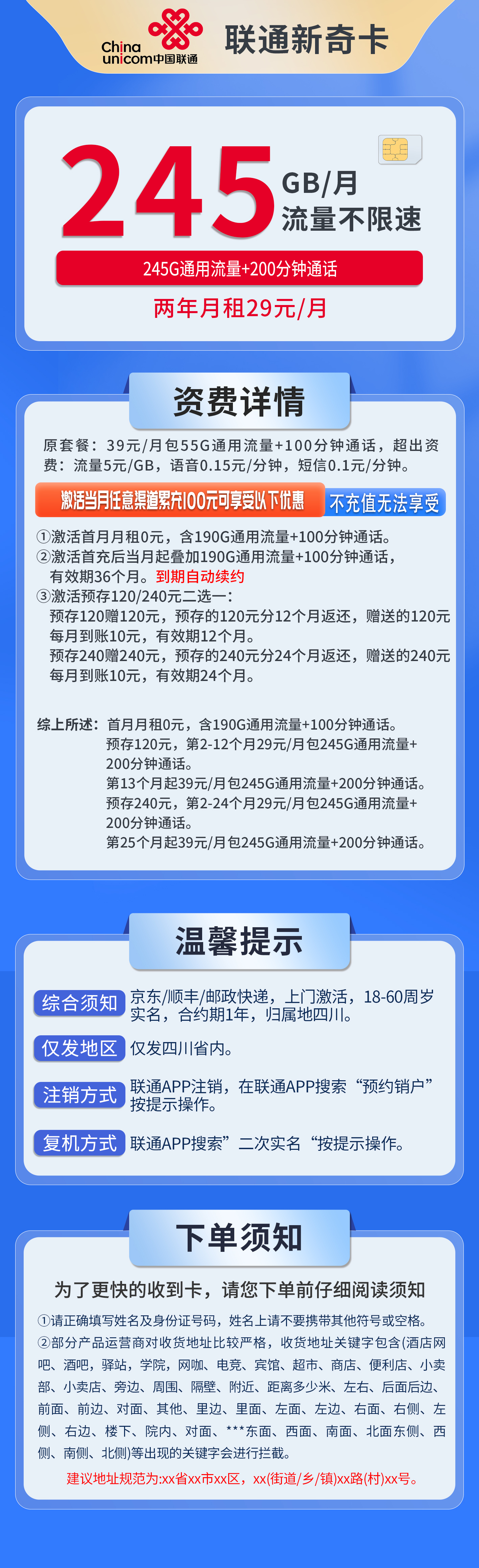四川联通新奇卡详情