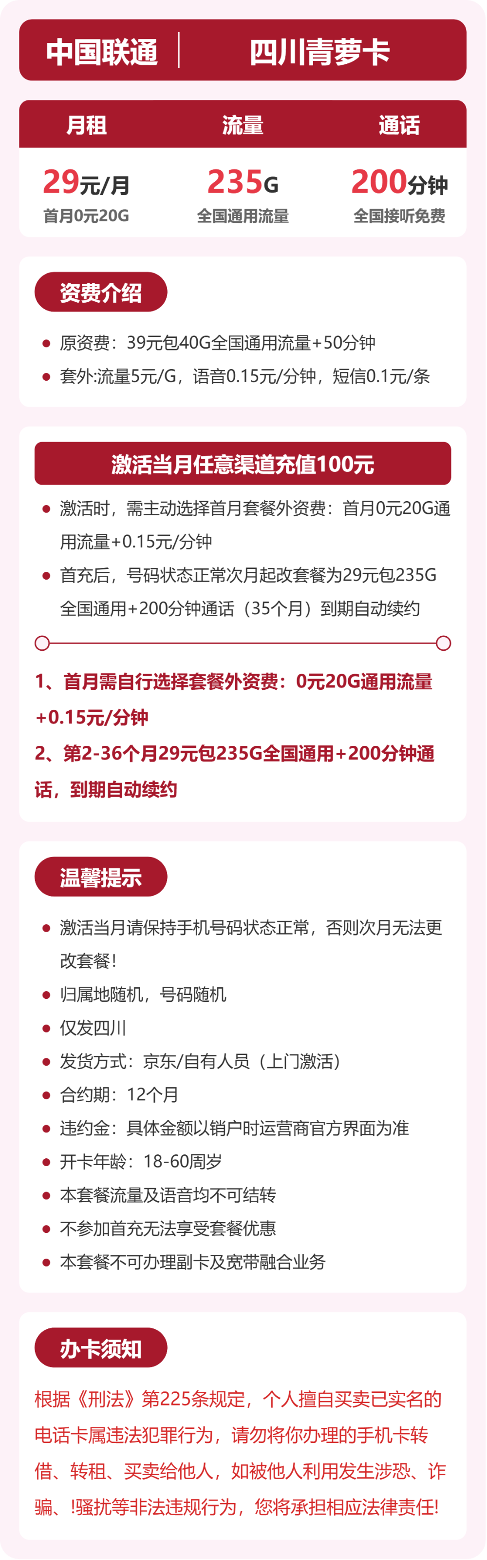四川联通青萝卡详情