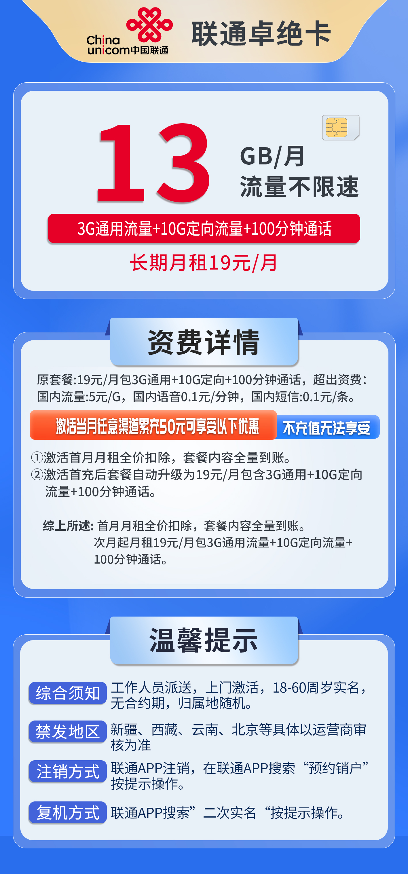 联通卓绝卡详情