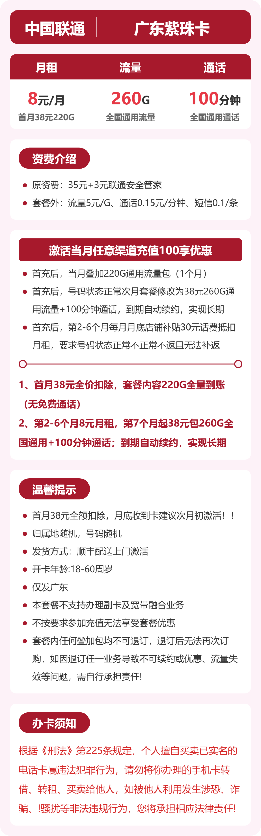 广东联通紫珠卡详情