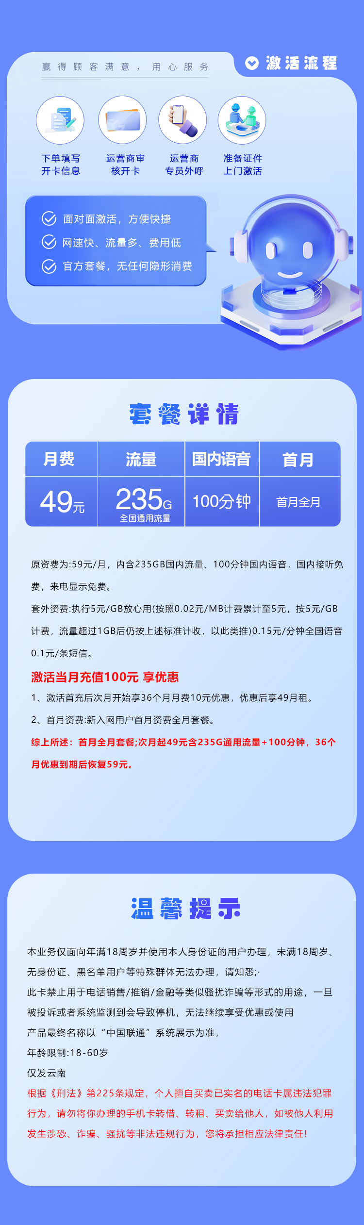 云南联通专属卡详情