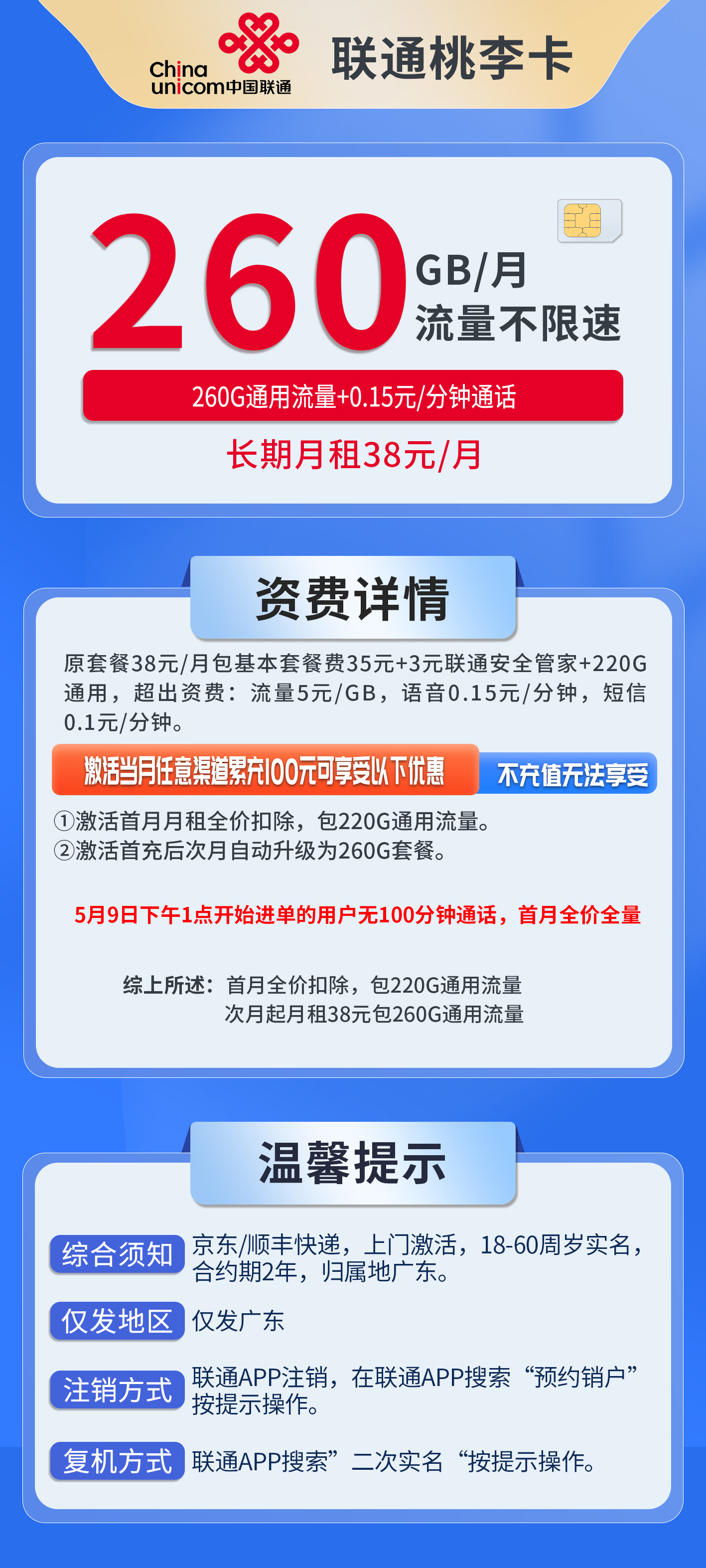 广东联通桃李卡详情