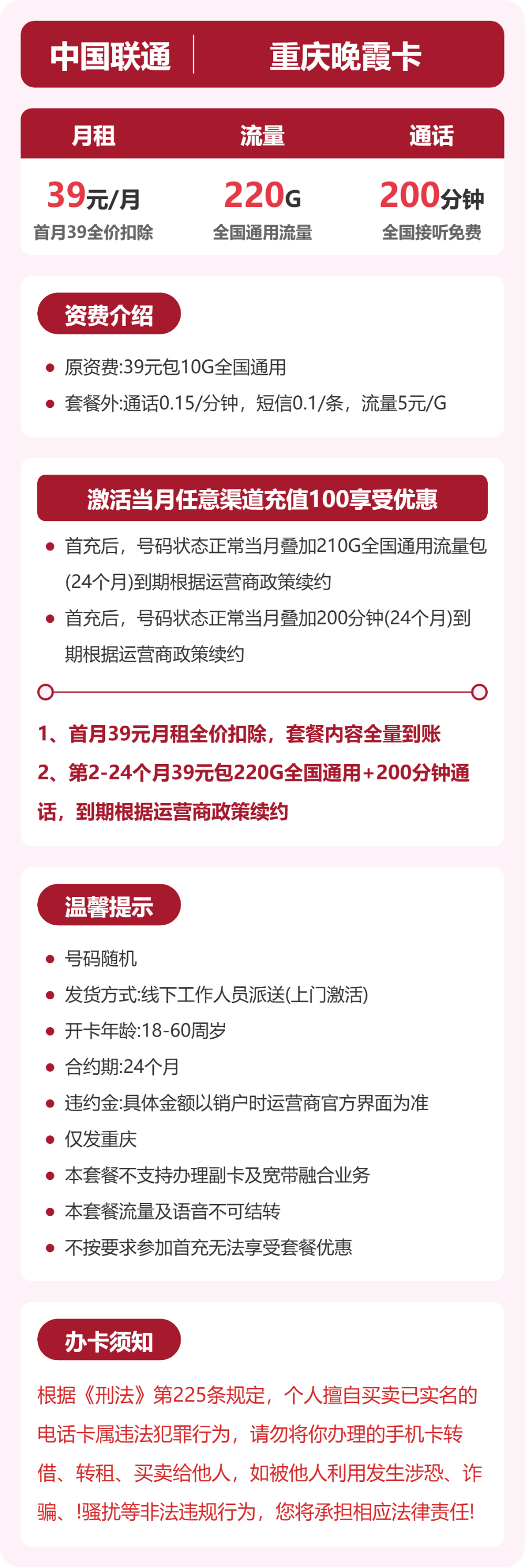 重庆联通晚霞卡详情