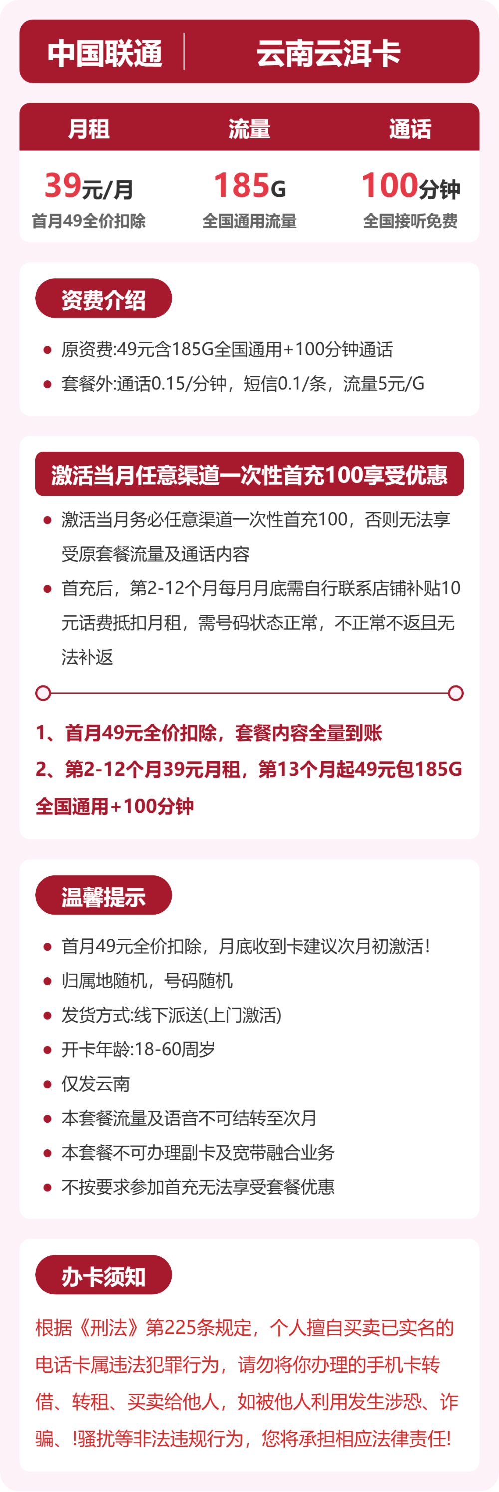 云南联通云洱卡详情