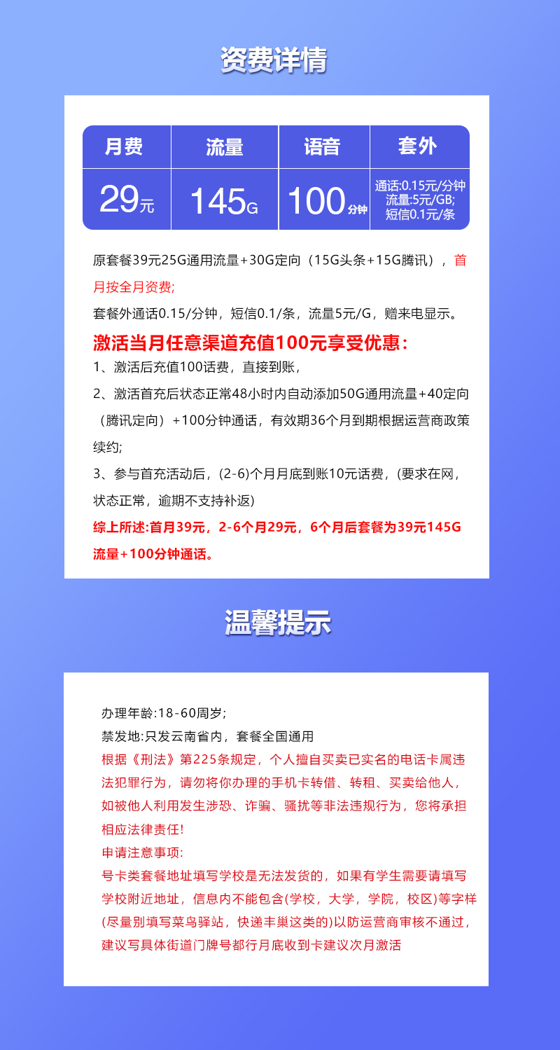 云南联通专属卡详情