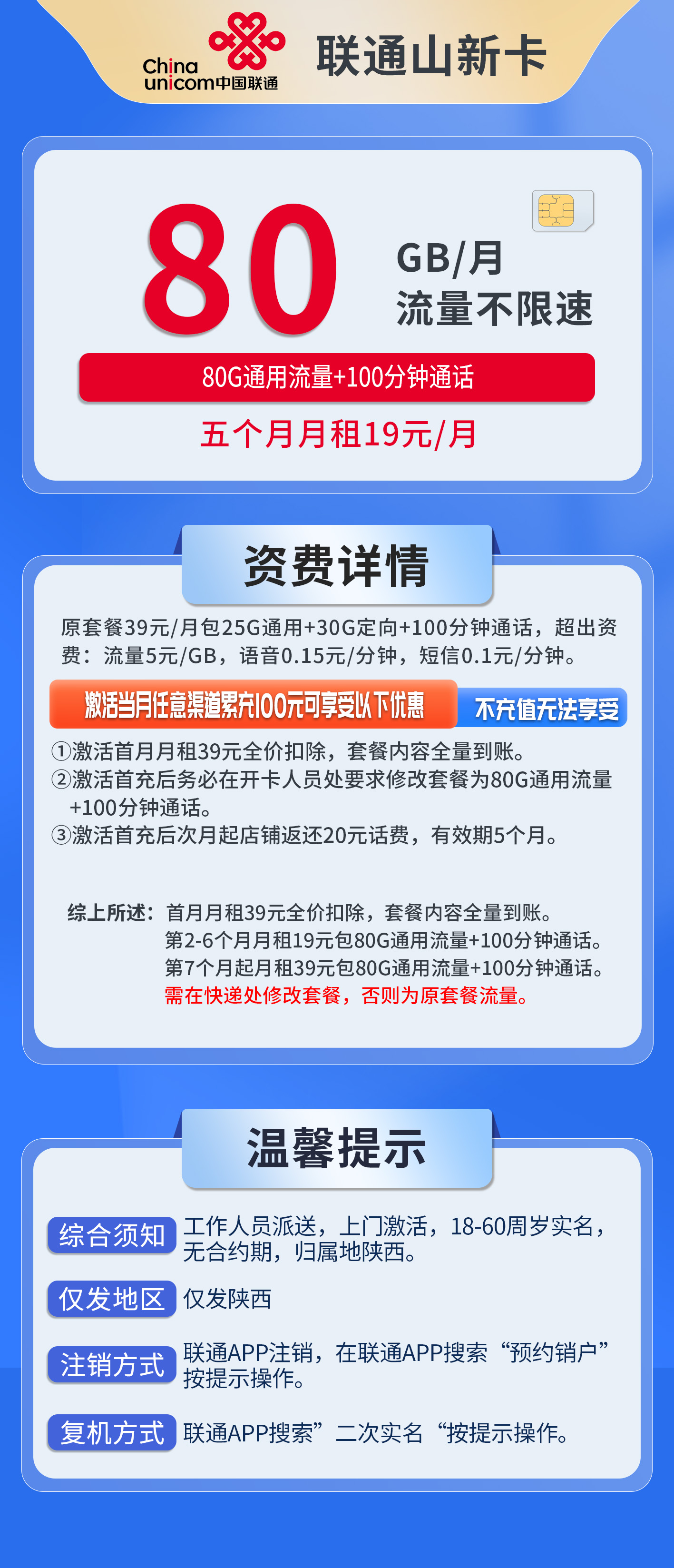 陕西联通山新卡详情