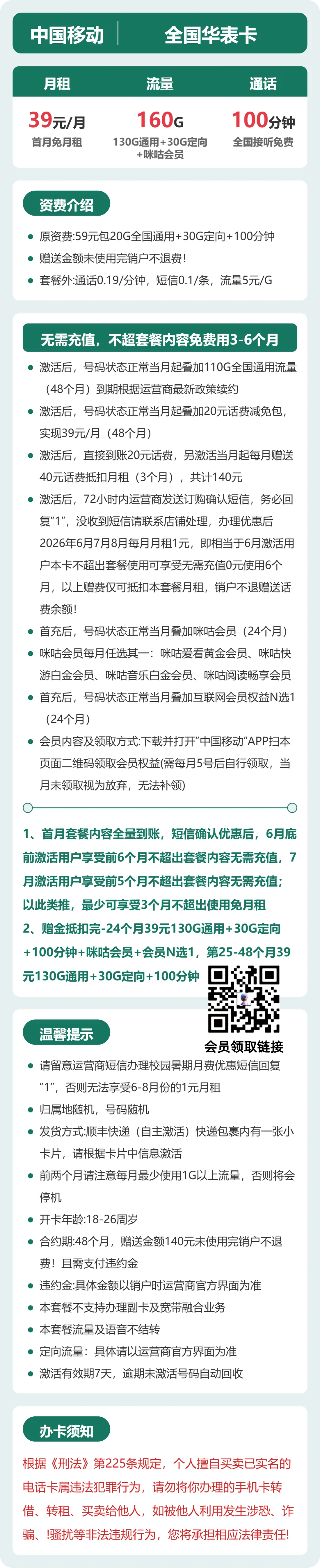 移动华表卡详情