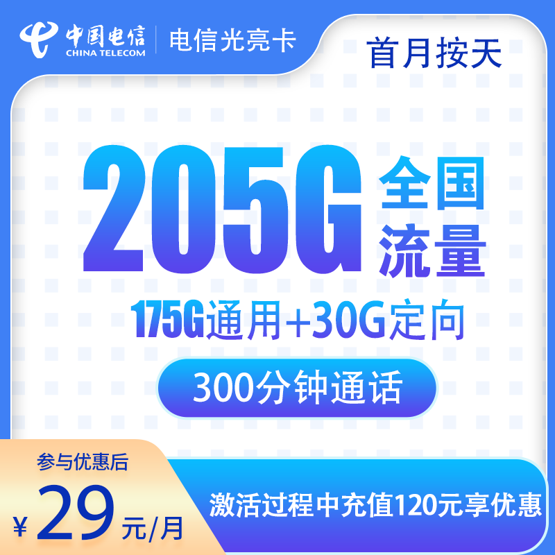 浙江电信光亮卡 - G1电信光亮卡29元205G+300分钟【只发浙江】 - 流量卡免费办理