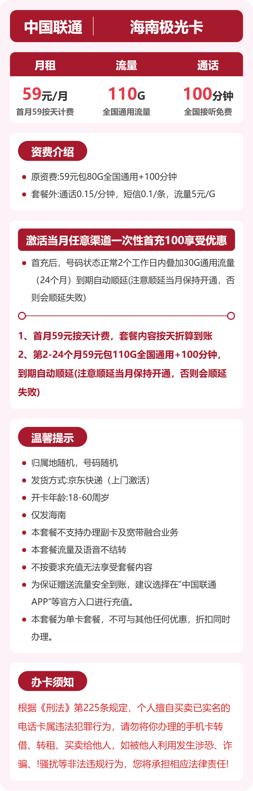 海南联通极光卡详情