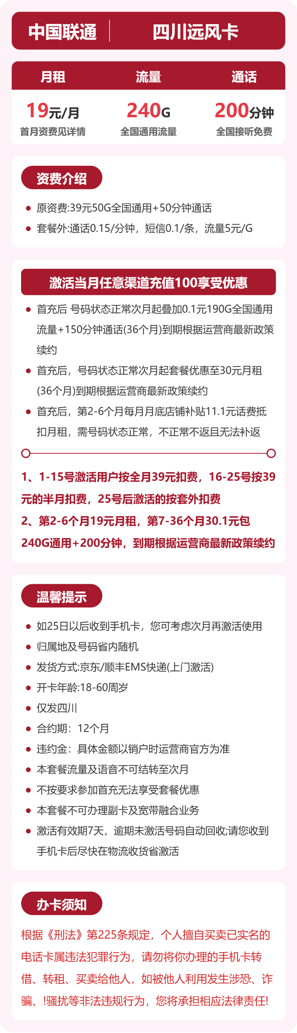 四川联通远风卡详情