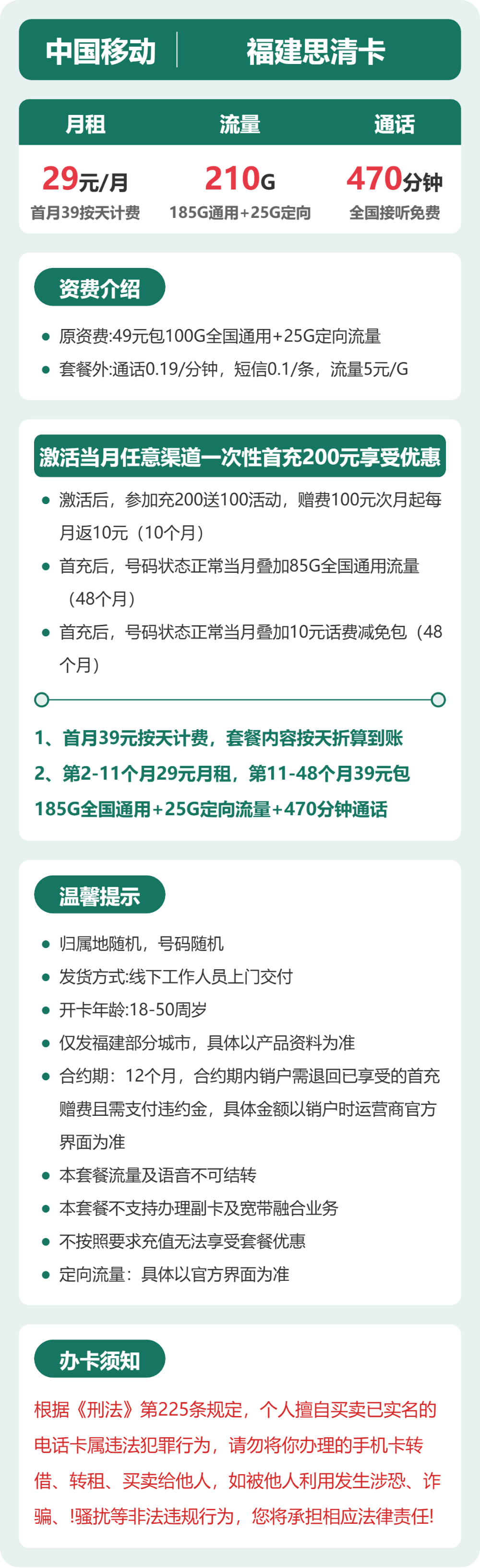 福建移动思清卡详情
