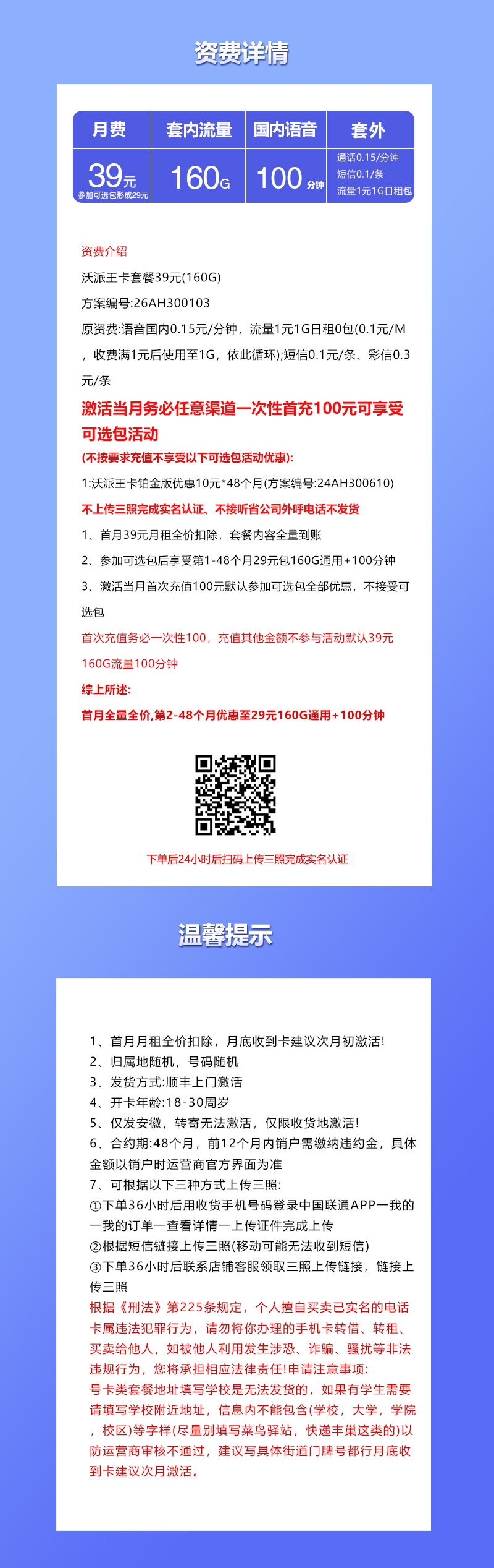 联通沃派王卡详情