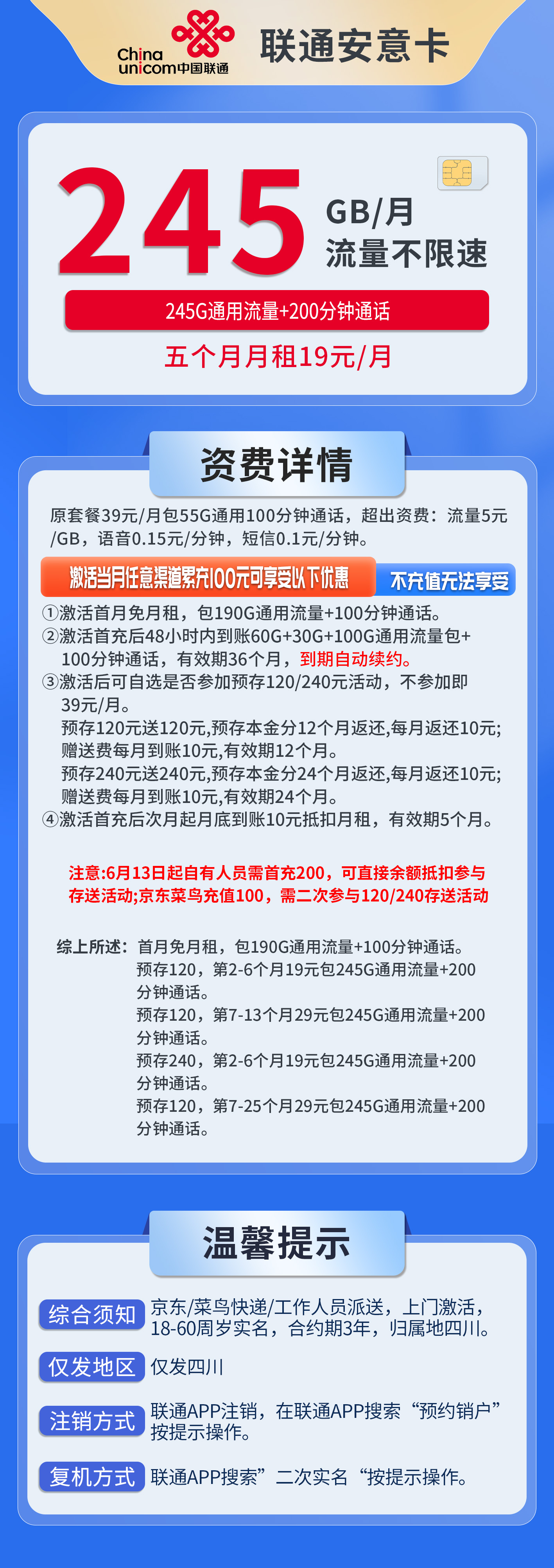 四川联通安意卡详情