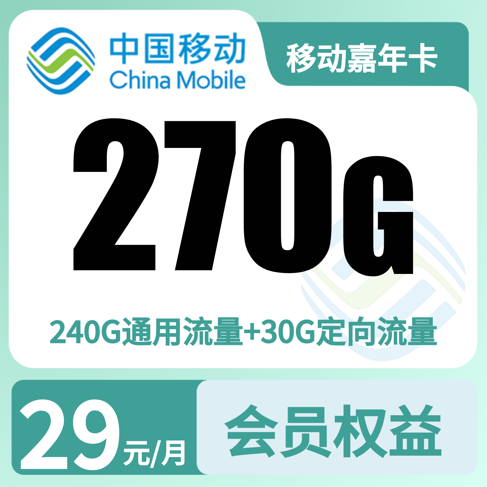 移动嘉年卡 - 移动嘉年卡29元270G+100分钟+会员【发全国】三证下单 - 流量卡免费办理