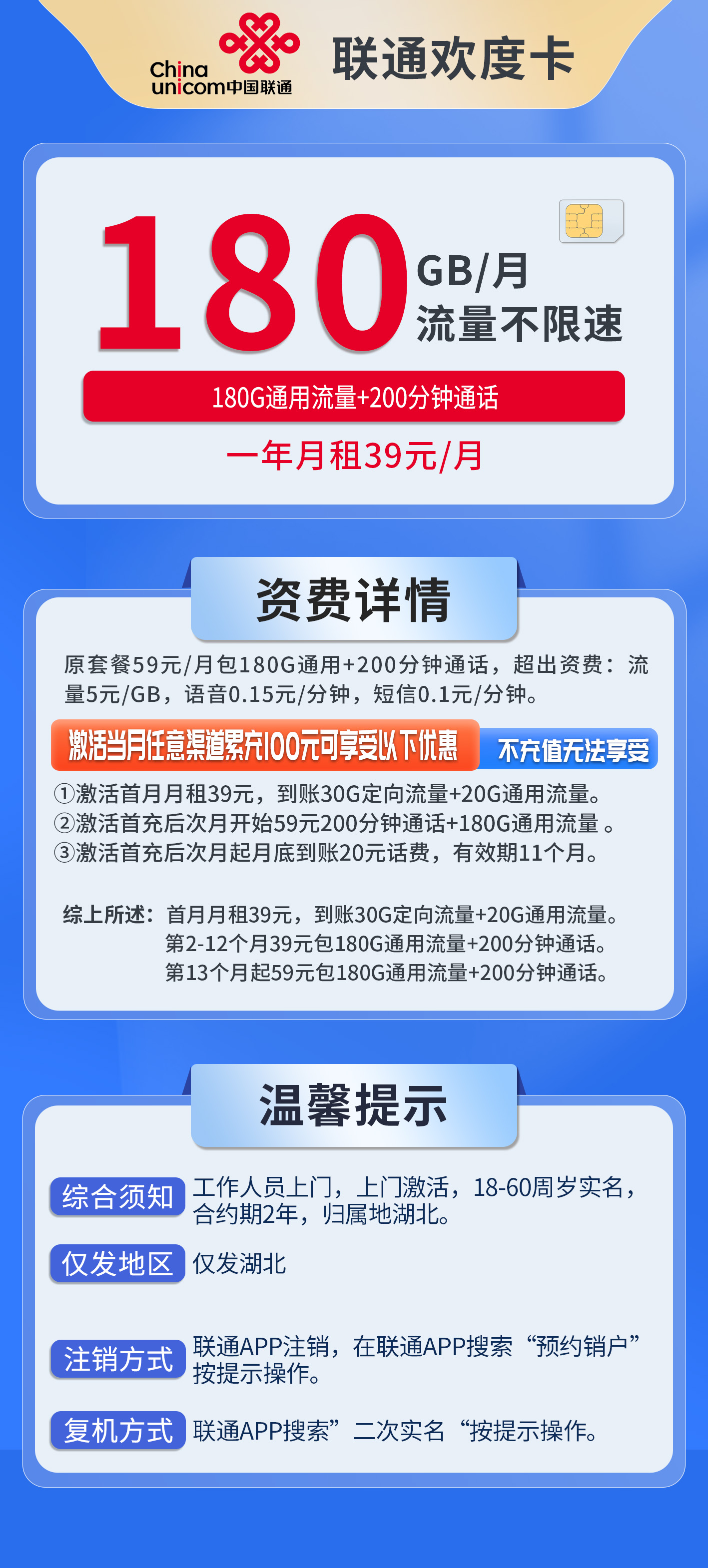 湖北联通欢度卡详情