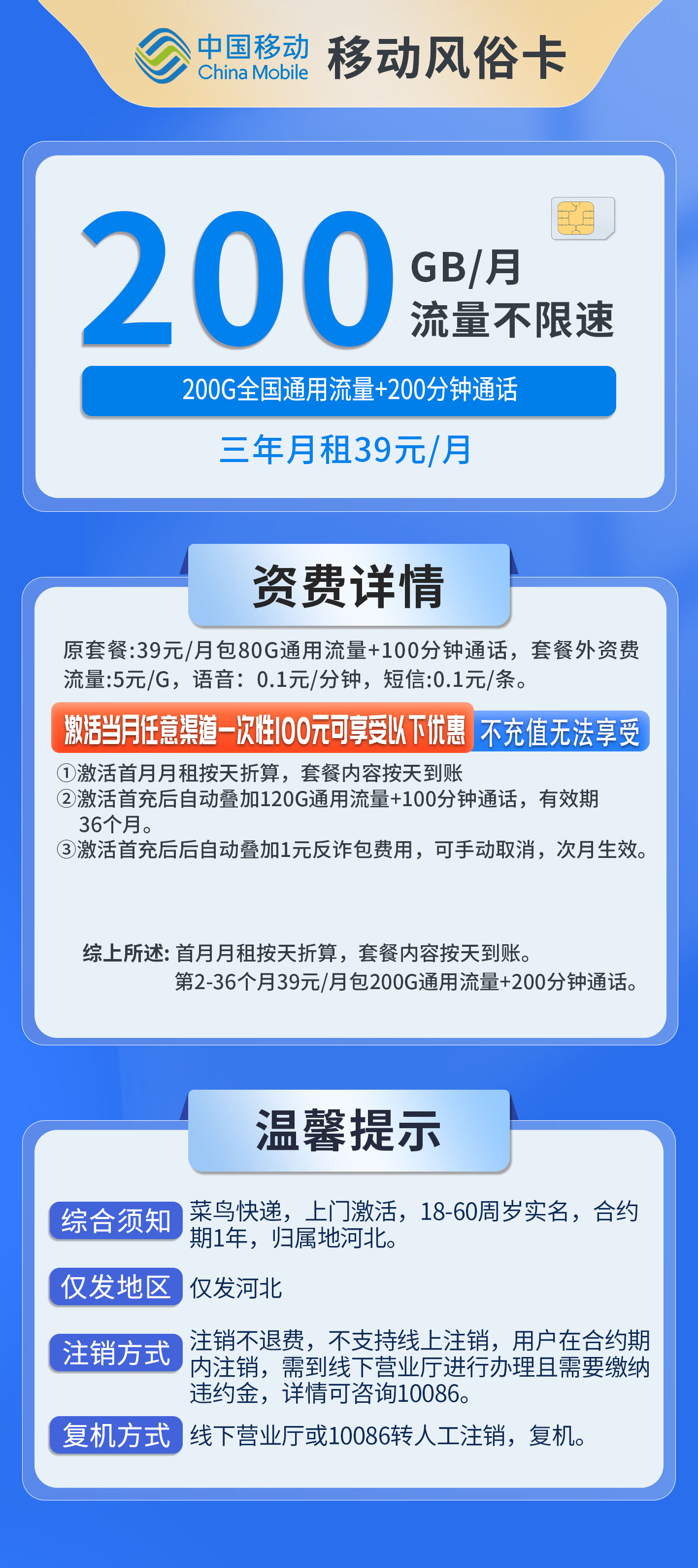 河北移动风俗卡详情