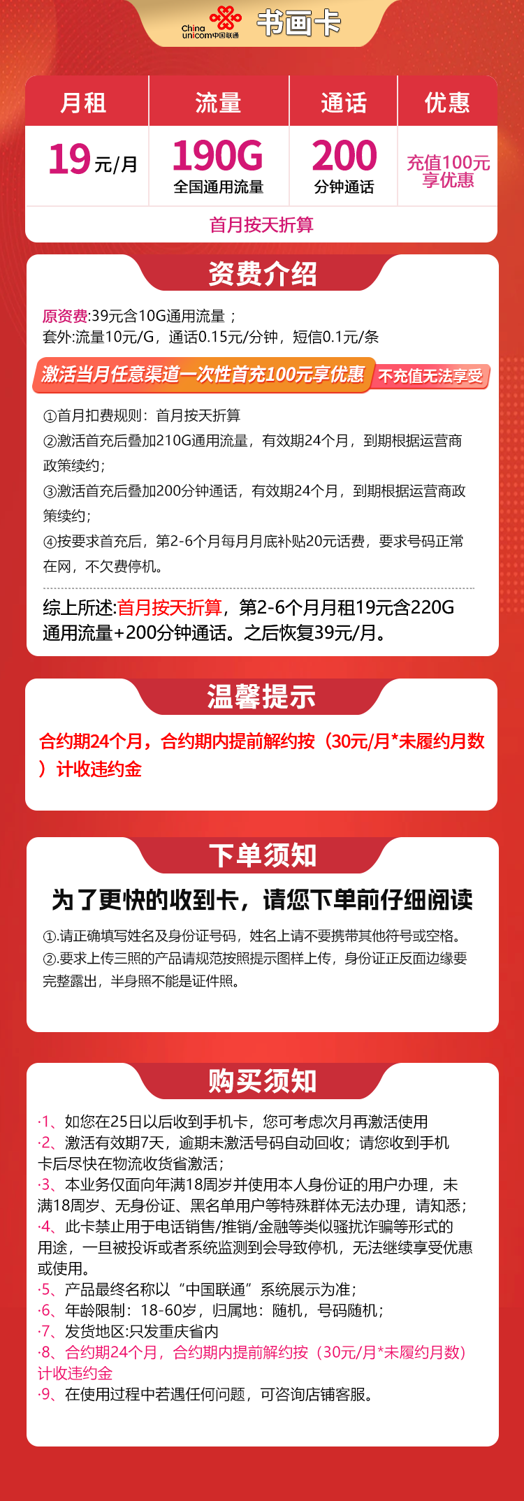 重庆联通书画卡详情