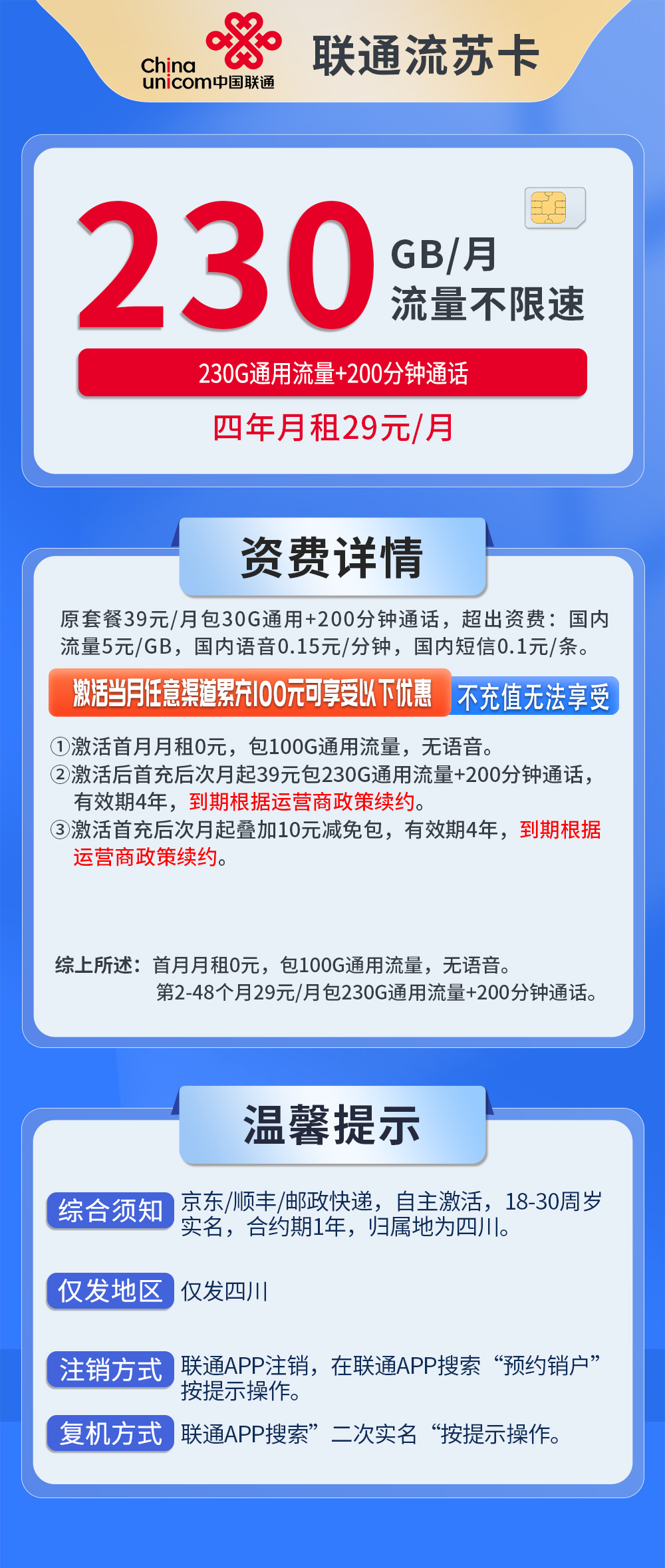四川联通流苏卡详情