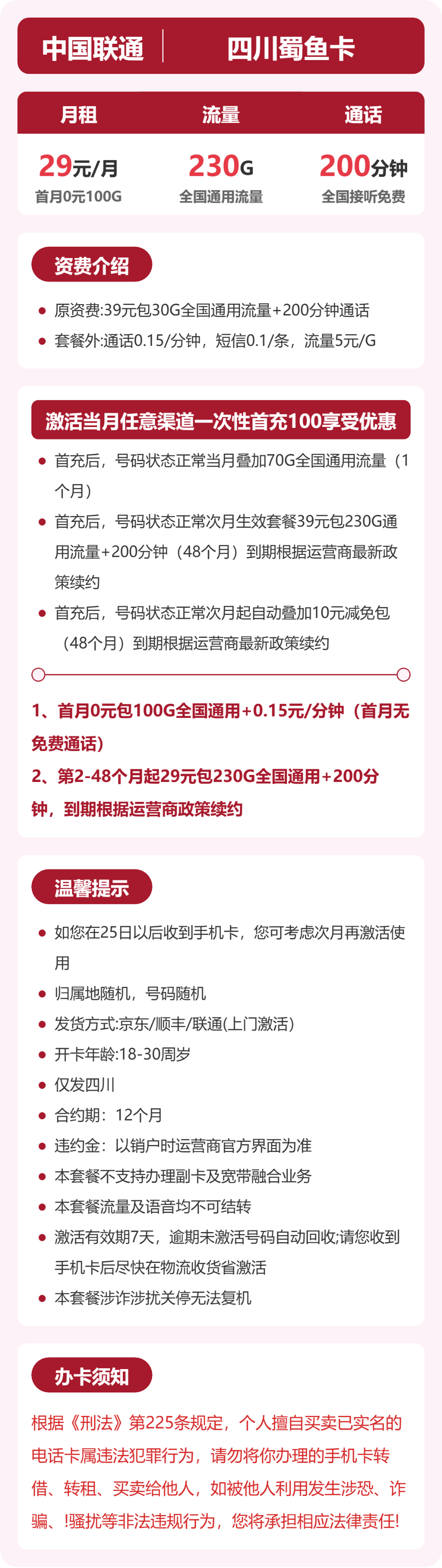 四川联通蜀鱼卡详情