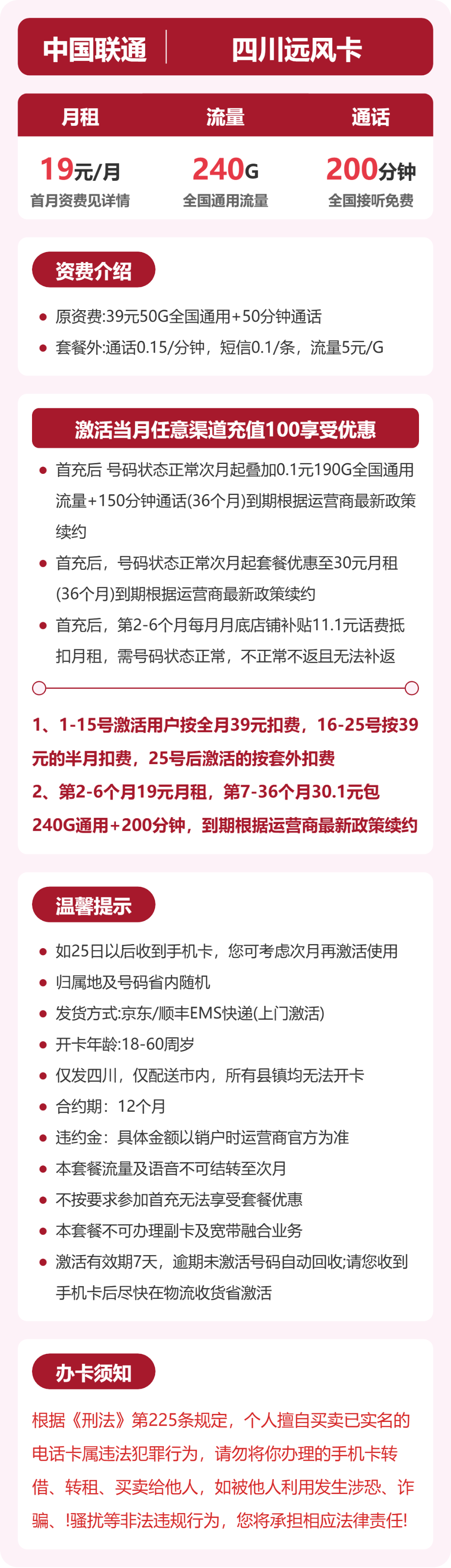 四川联通远风卡详情