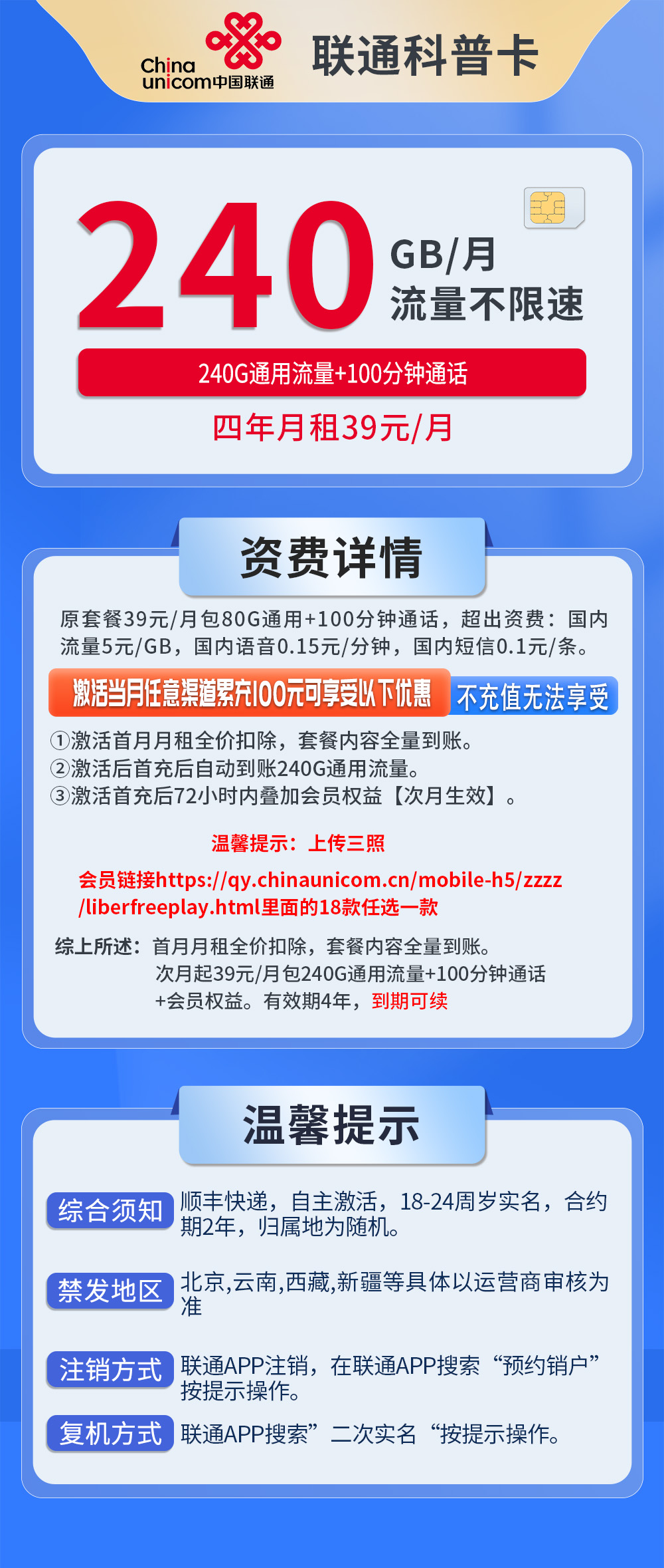 联通科普卡详情