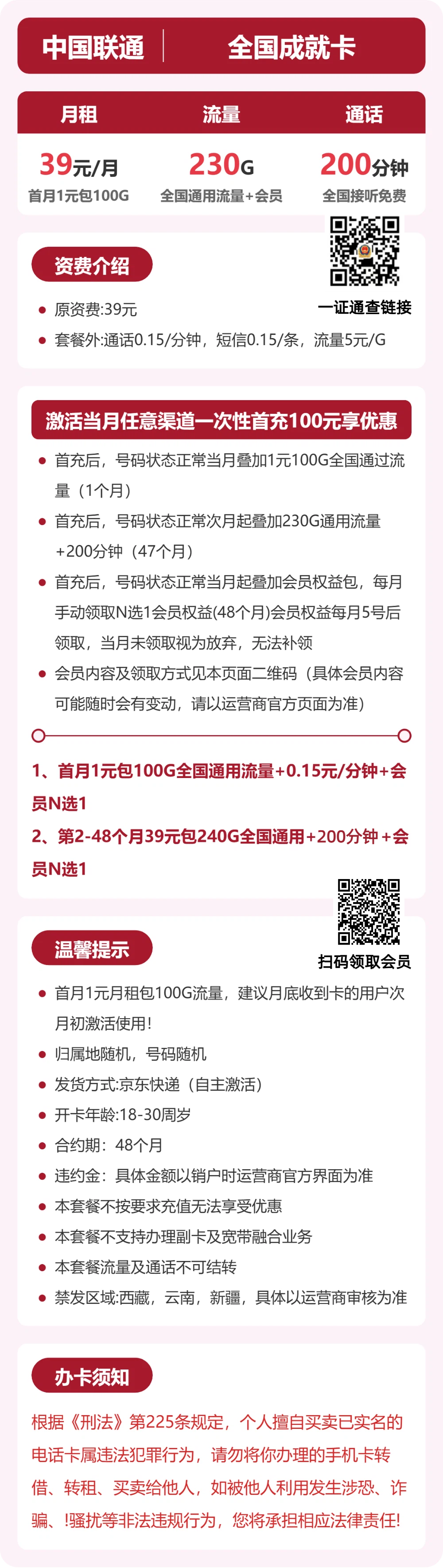 联通成就卡详情