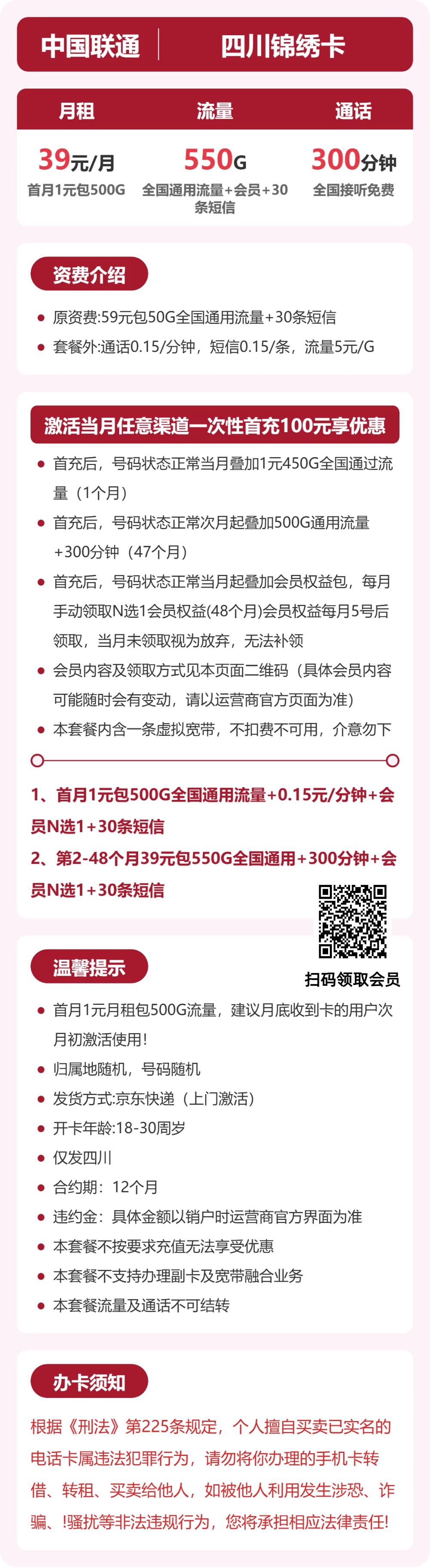 四川联通锦绣卡详情