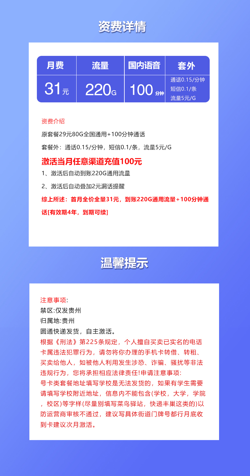 贵州联通专属卡详情
