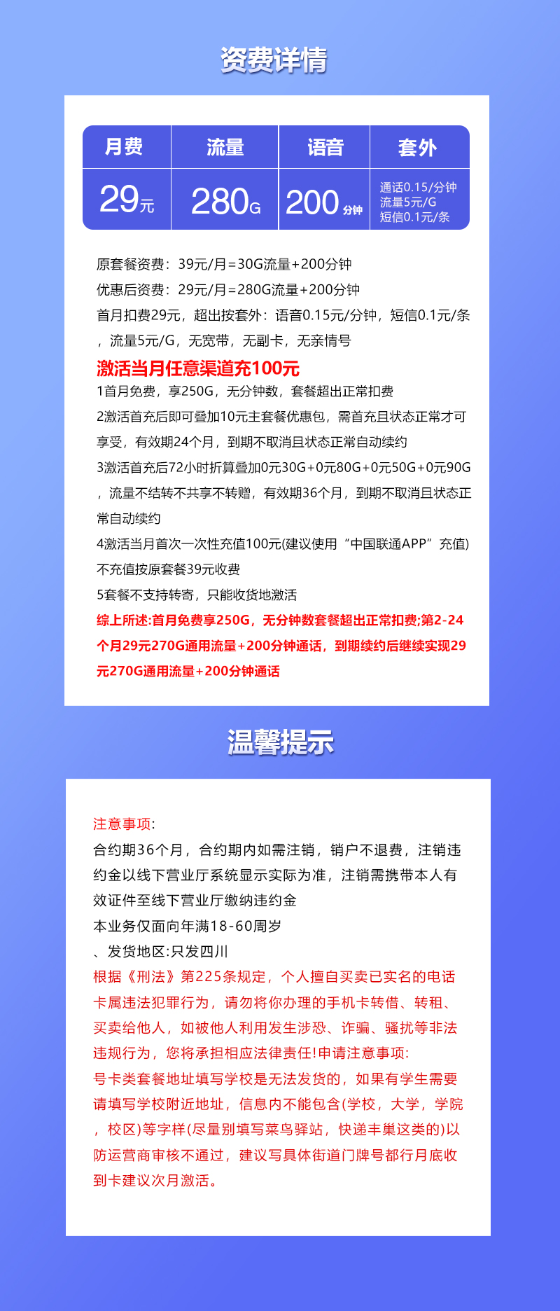 四川联通专属卡详情