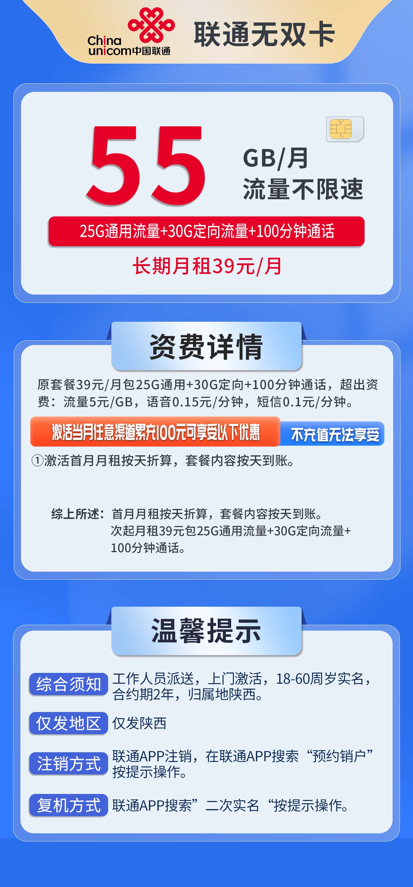 陕西联通无双卡详情