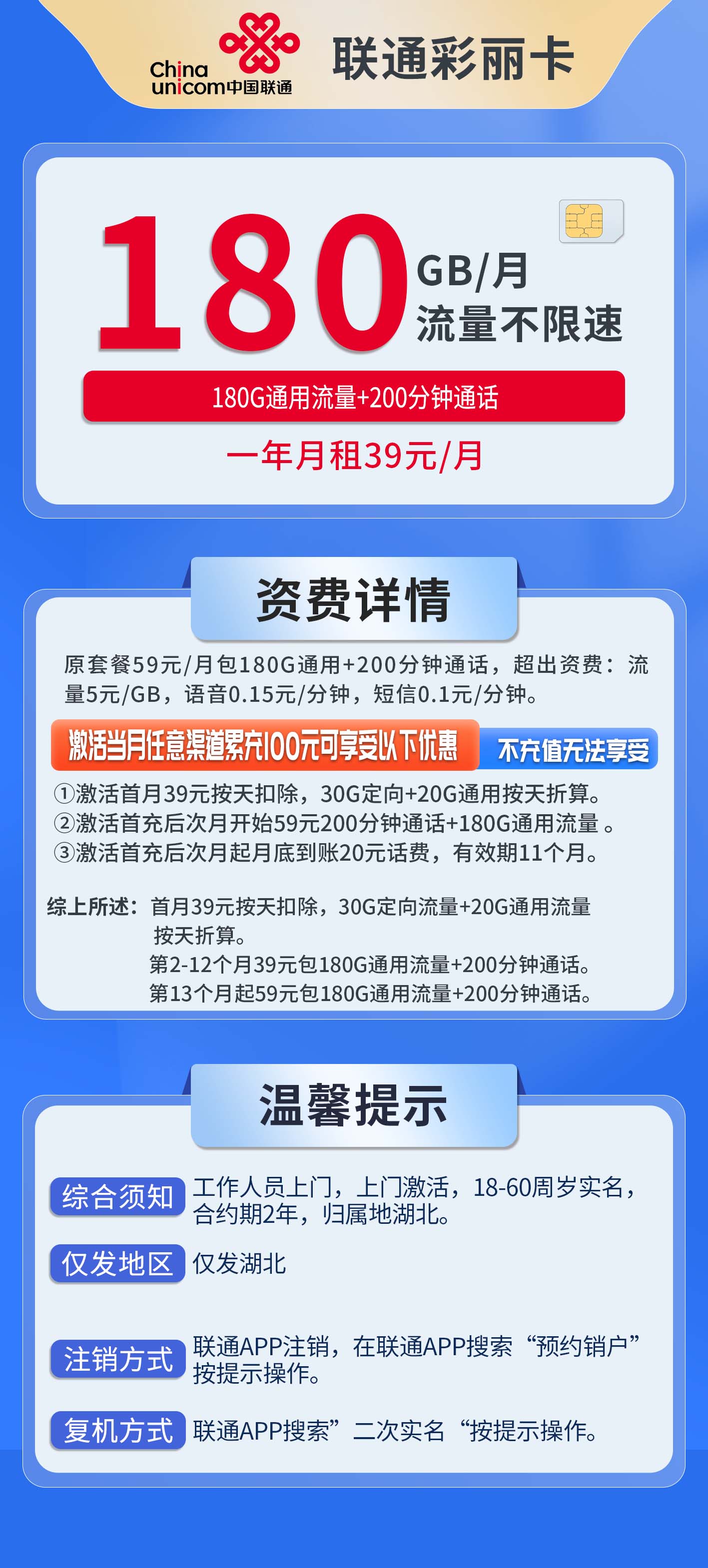 湖北联通彩丽卡详情