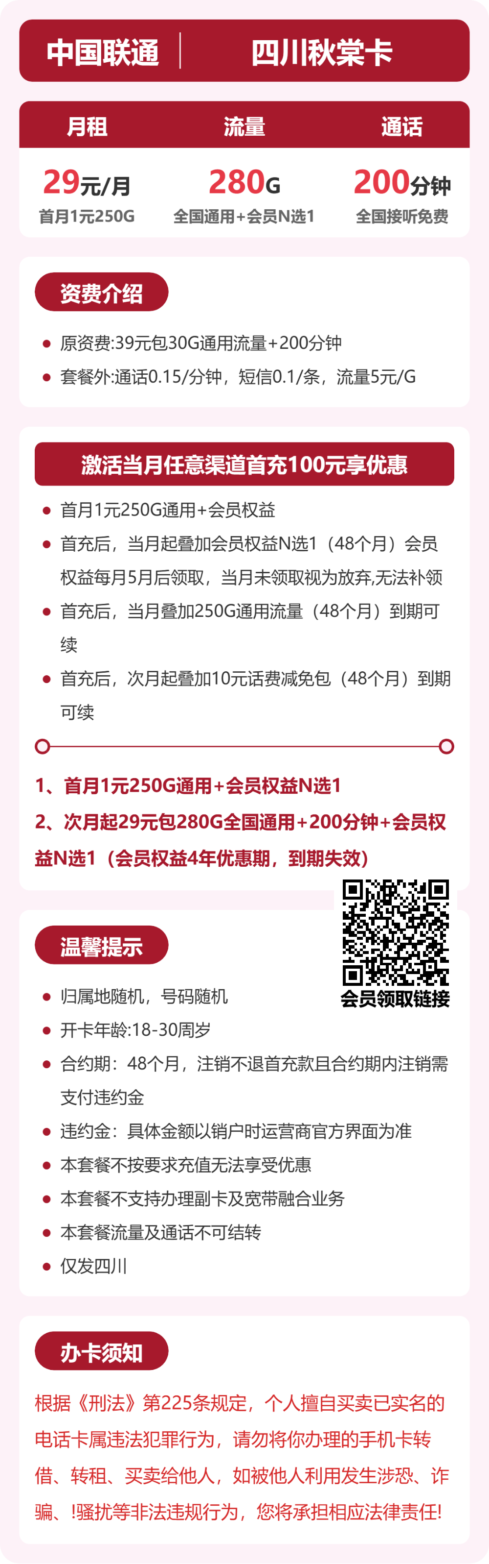 四川联通秋棠卡详情