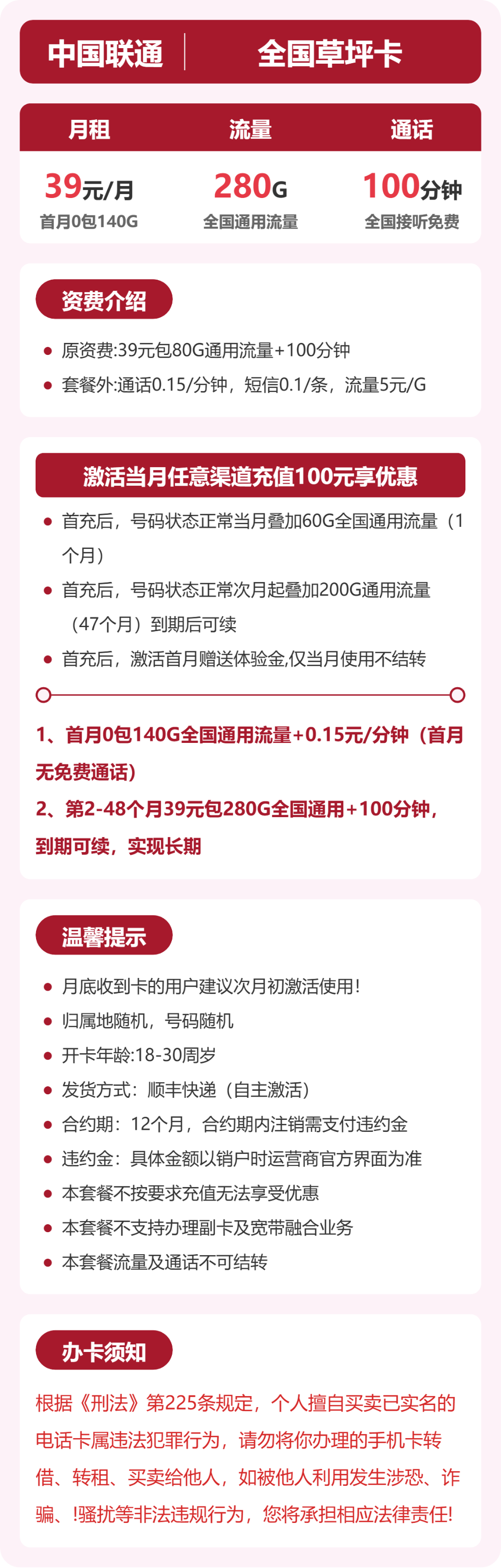 联通草坪卡详情