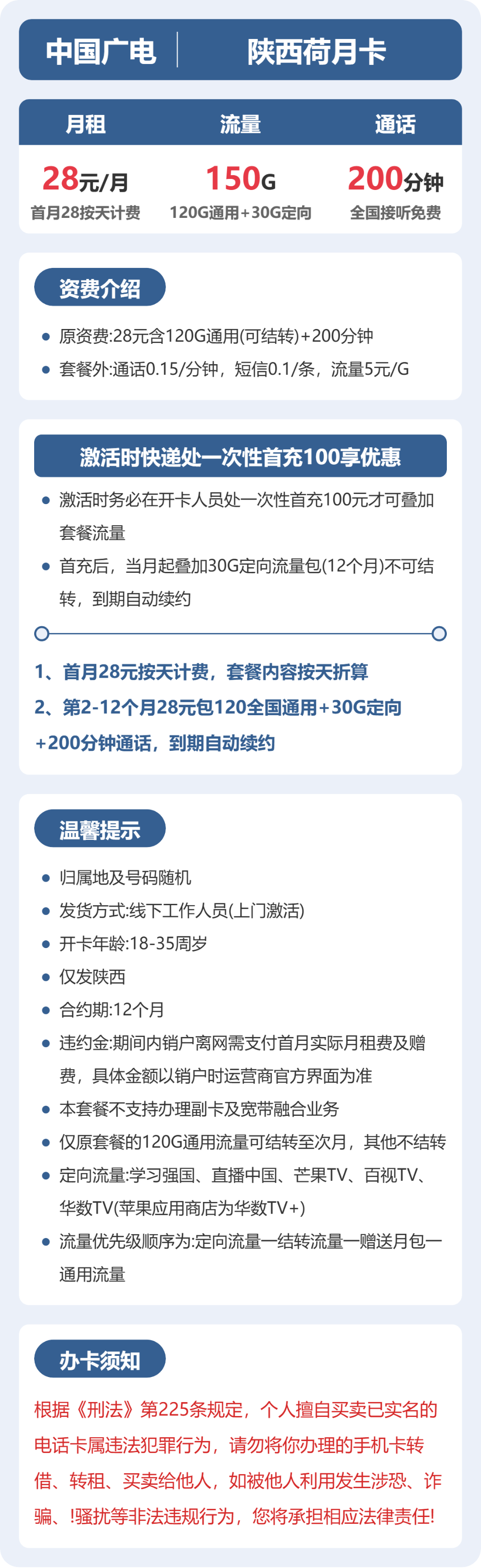 陕西广电荷月卡详情