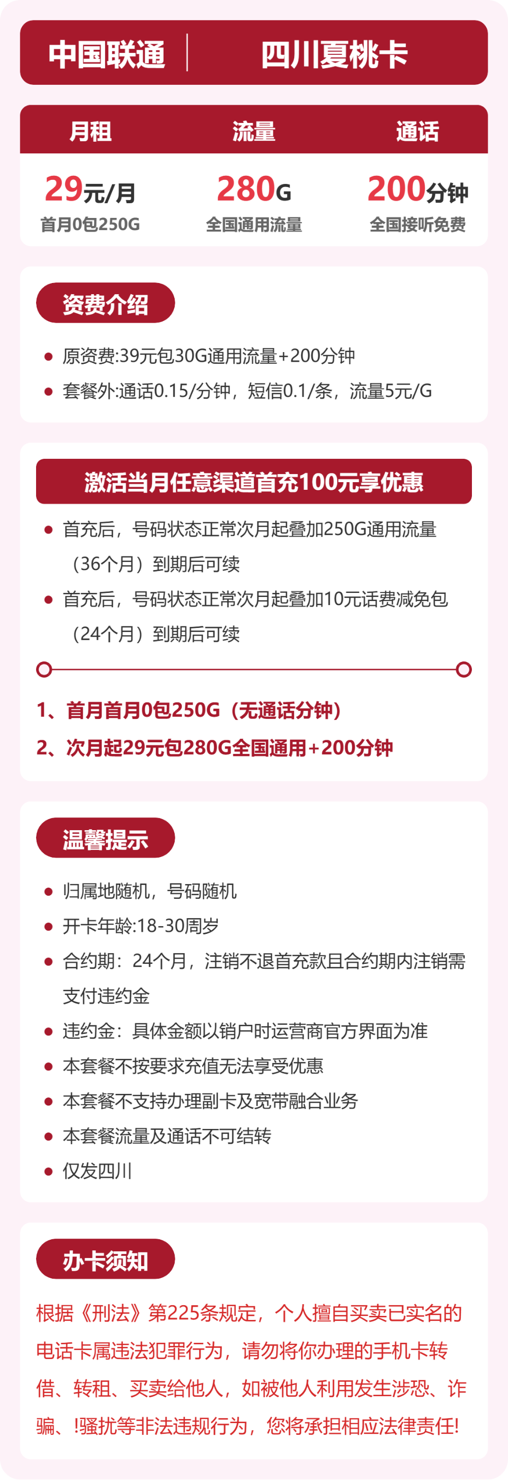 四川联通夏桃卡详情
