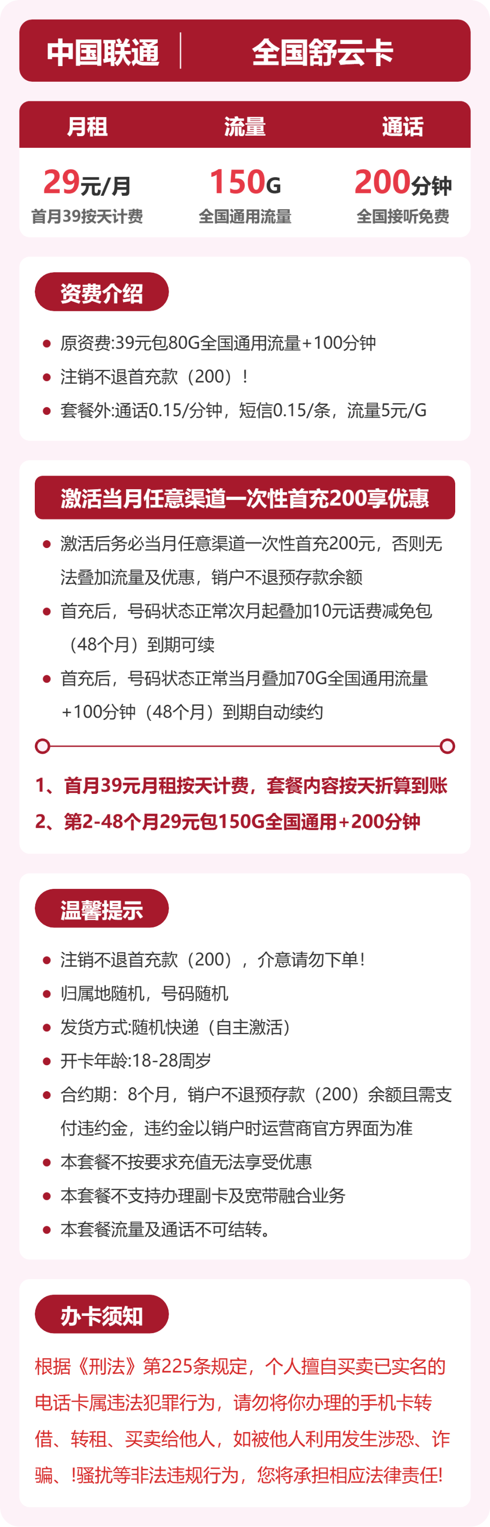 联通舒云卡详情