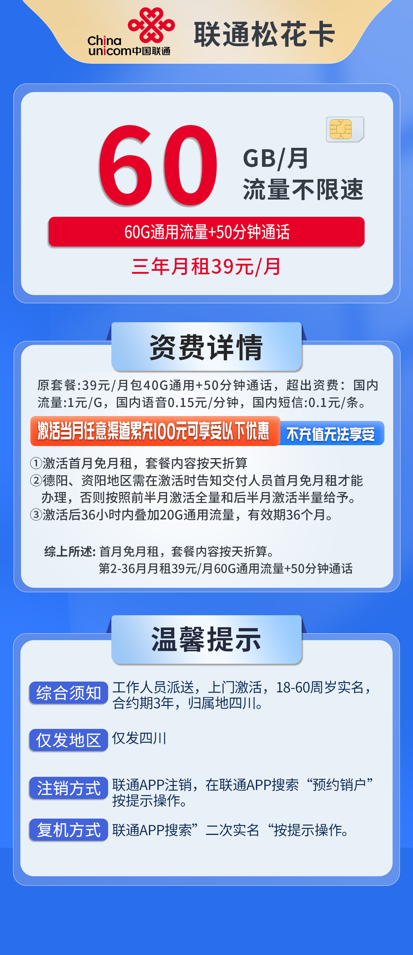 四川联通松花卡详情