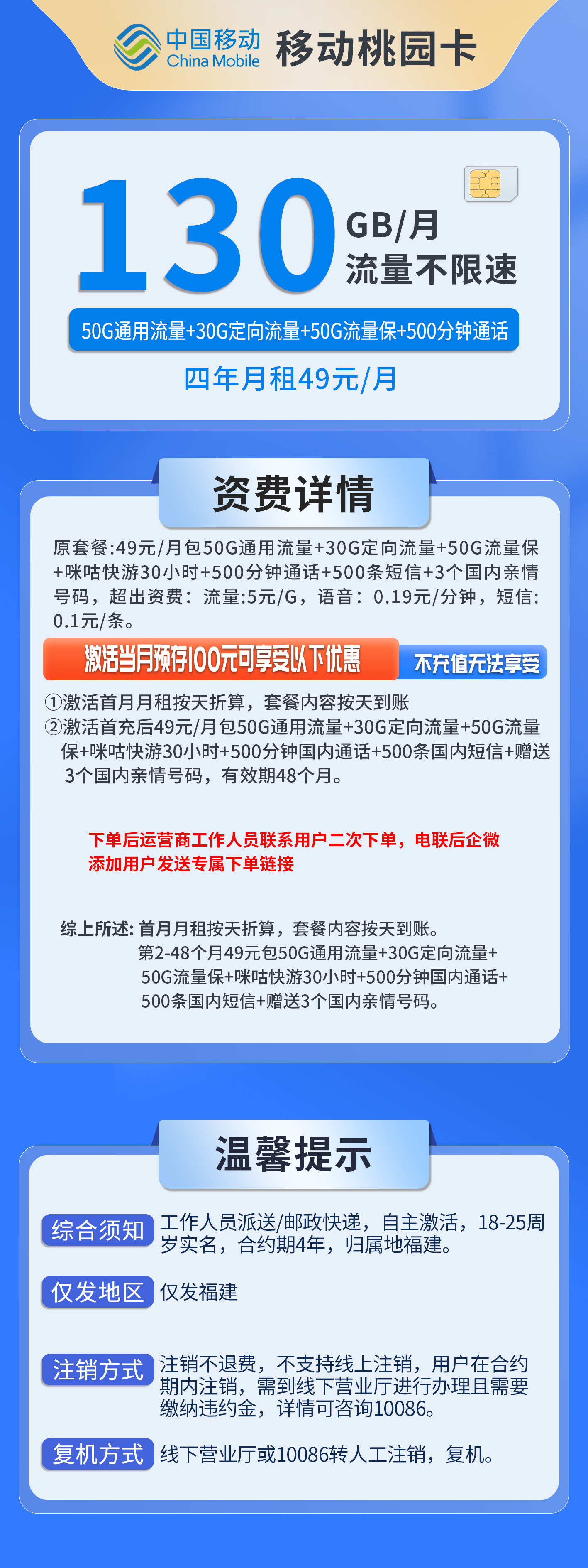 福建移动桃园卡详情