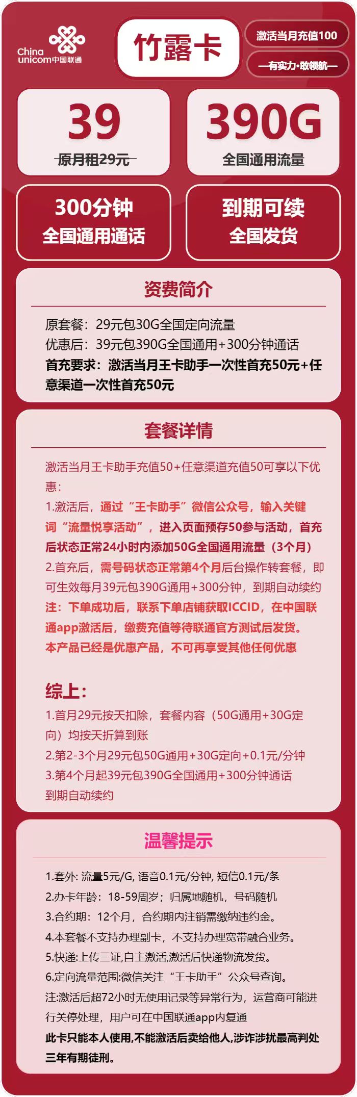 联通竹露卡详情