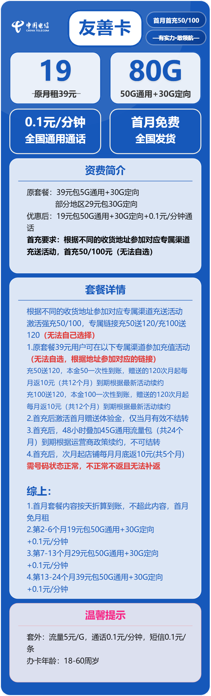 电信友善卡详情