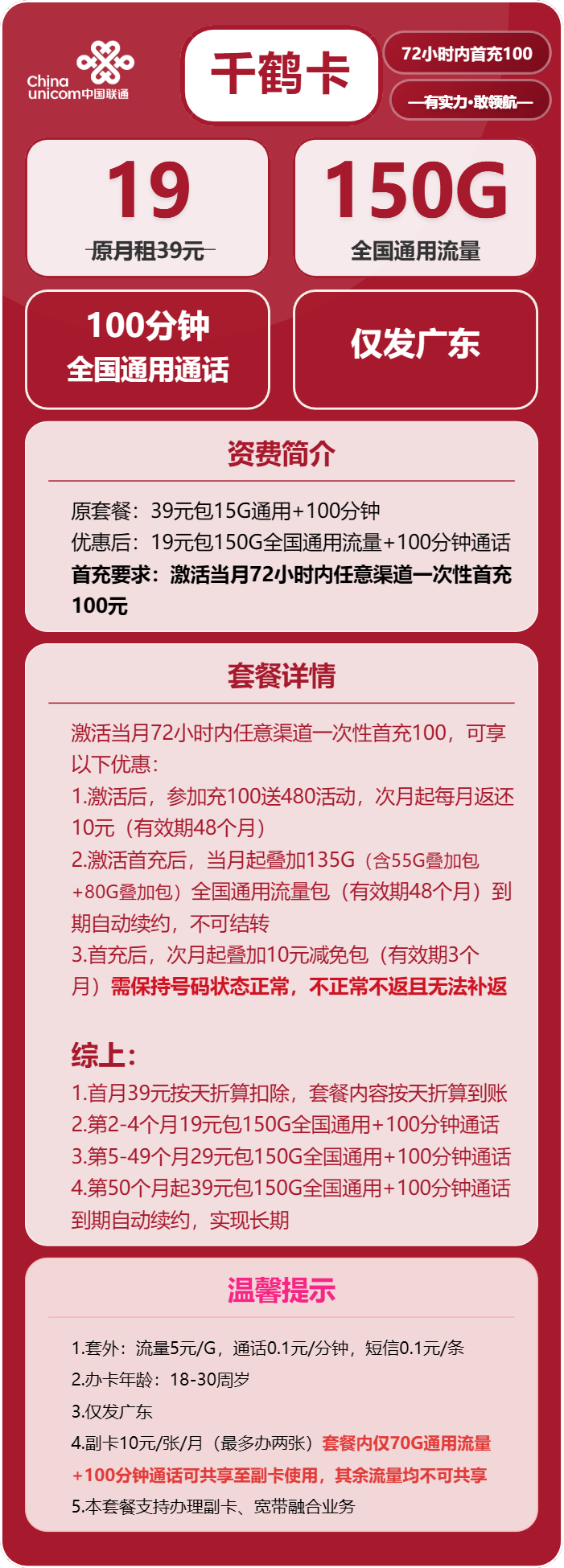 广东联通千鹤卡详情