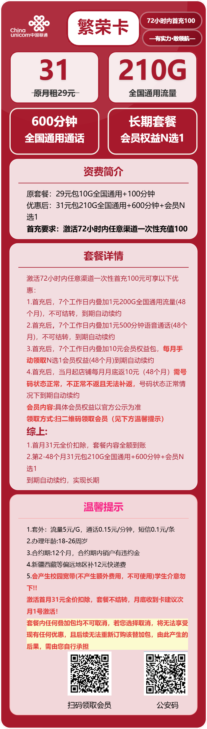 联通繁荣卡详情
