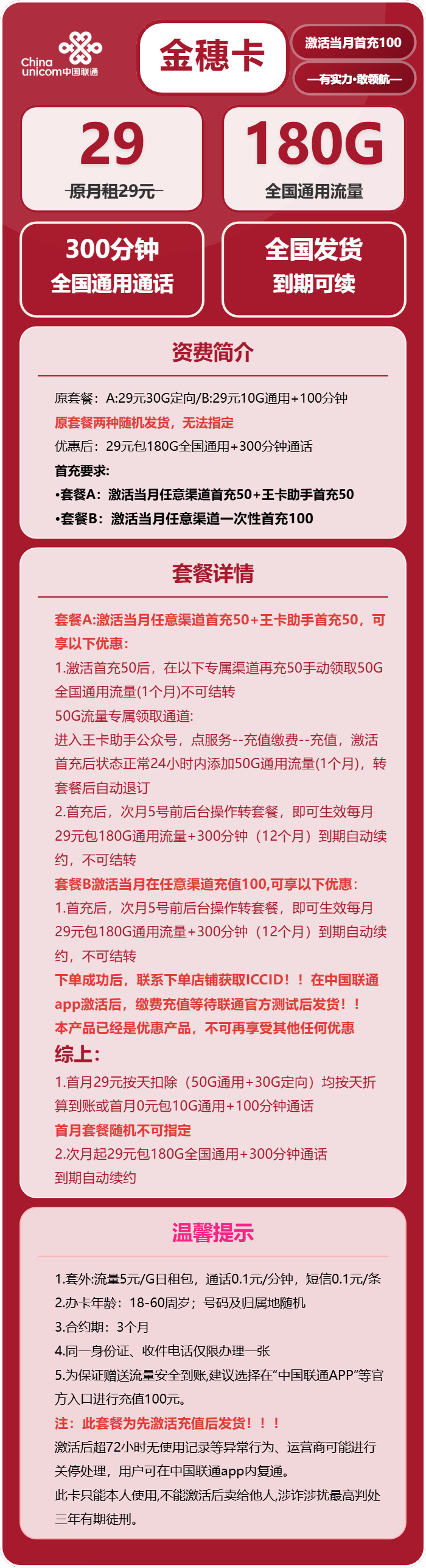 联通金穗卡详情